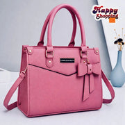 Chic Pink Leather Shoulder Bag For Women - Elegant Bow Detail Tote Bag With Detachable Strap