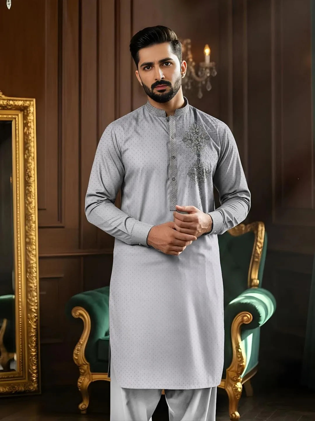 Men's Unstitched Embroidered Cotton Suit – Premium Summer Wear for Weddings & Eid