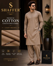 Men's Light Brown Unstitched Cotton Suit – Premium Summer Wear for Elegant Style