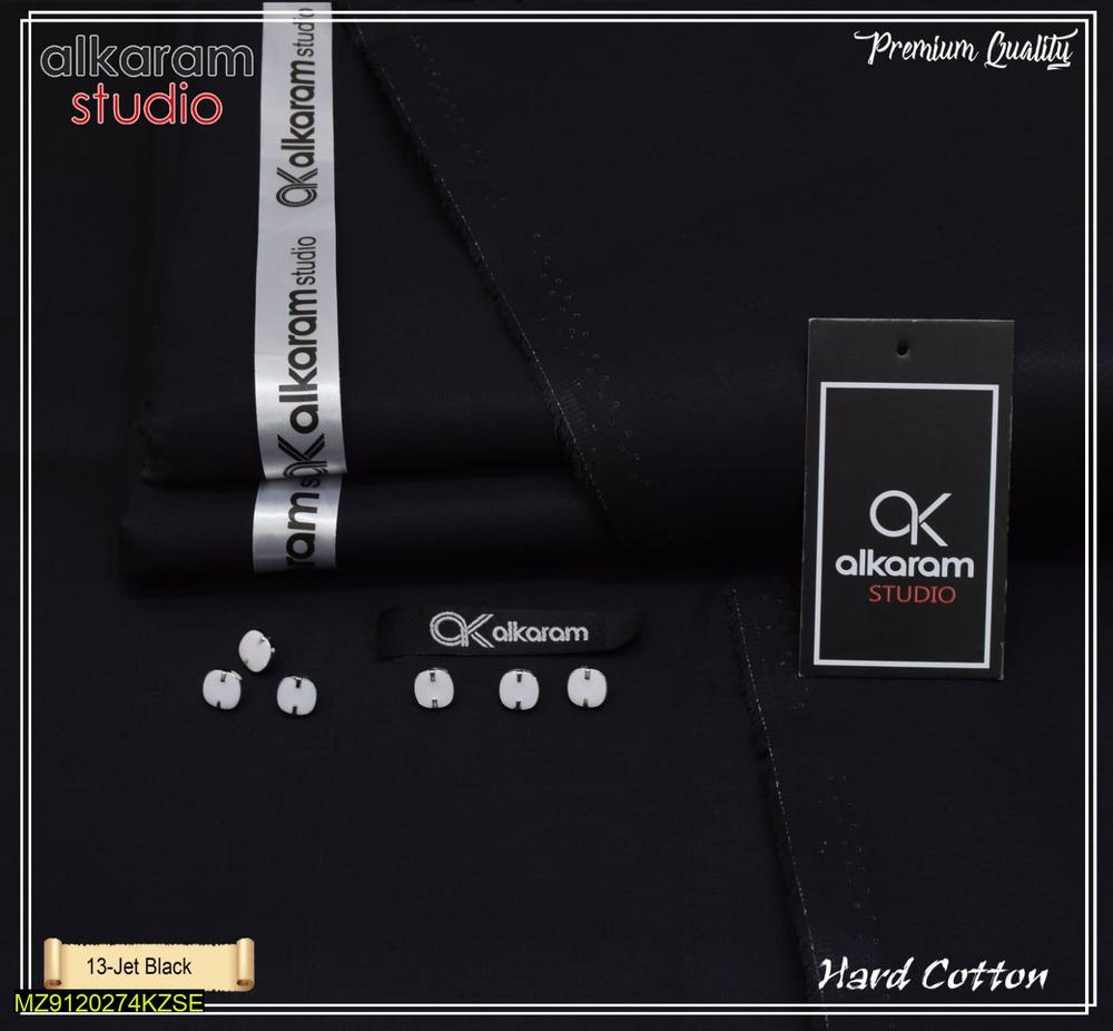Professional Short Title: Men's Black Paper Cotton Unstitched Suit – 8 Button Design