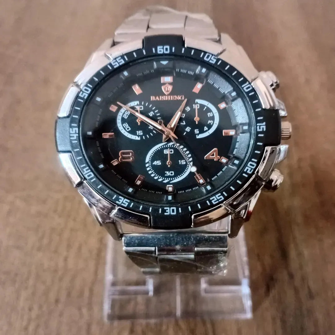 Men's Modern Stylish Silver Chain Watch with Box – Random Multicolor Dial Accent