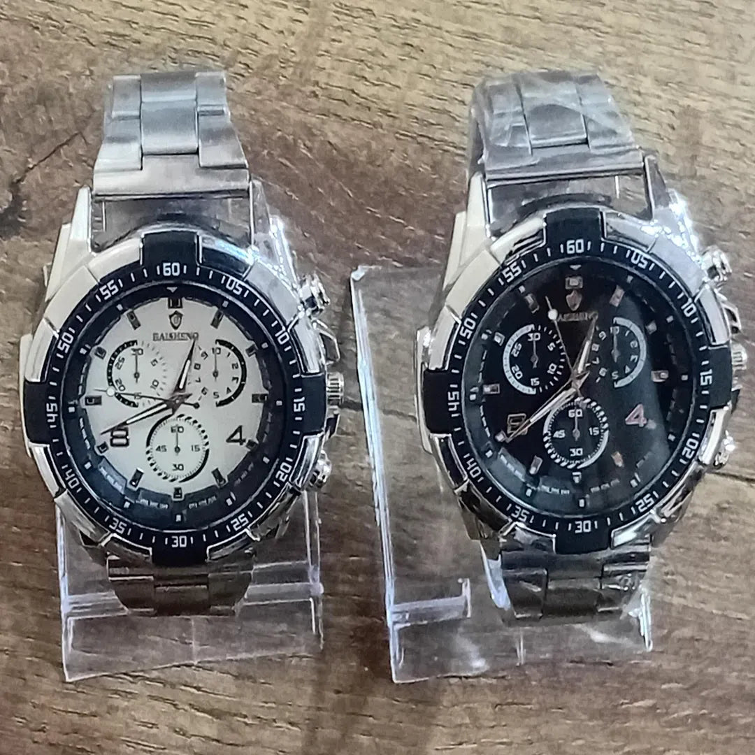 Men's Modern Stylish Silver Chain Watch with Box – Random Multicolor Dial Accent