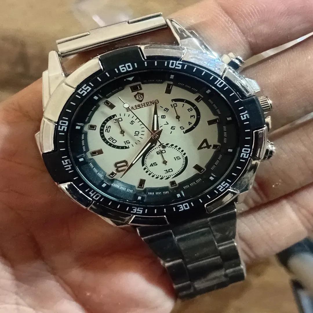 Men's Modern Stylish Silver Chain Watch with Box – Random Multicolor Dial Accent