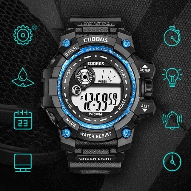Men's Black & Blue Water-Resistant Digital Sports Watch