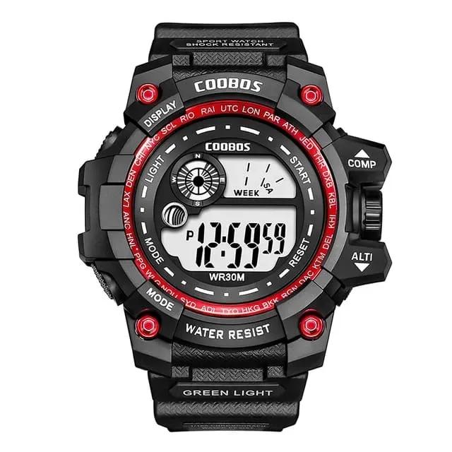 Men's Black & Blue Water-Resistant Digital Sports Watch