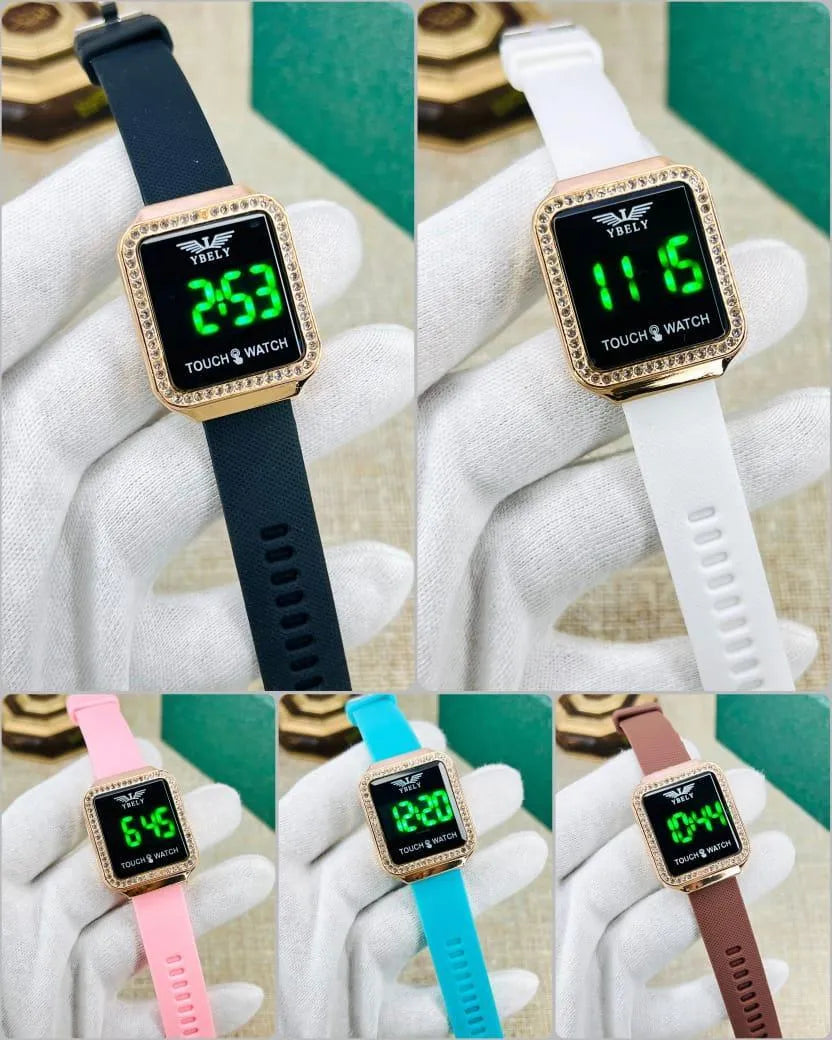 Trendy Women's Rectangular Touch Screen Digital Watch - Lightweight Silicone Strap & Sparkling Bezel Wristwatch