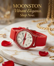 Vibrant Red Silicone Strap Analog Watch For Women - Crystal Accent Festive & Casual Wristwatch