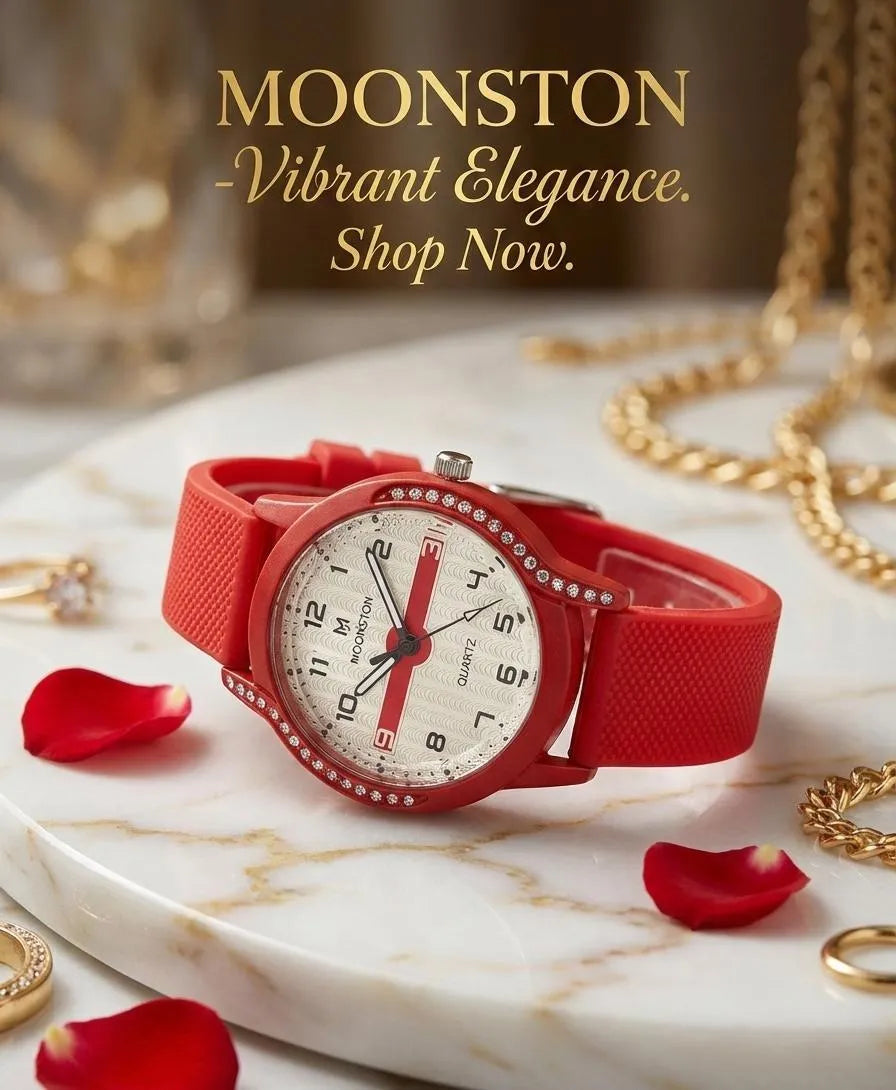 Vibrant Red Silicone Strap Analog Watch For Women - Crystal Accent Festive & Casual Wristwatch