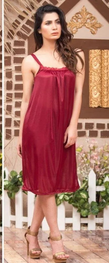 Luxury Women's 3-Piece Maroon Silk Night Suit Set - Elegant Lace Night Robe, Sleep Shirt & Trouser Set