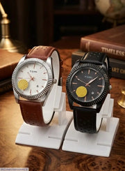 Men's Stylish Multicolor Leather Strap Watch with Working Date Display