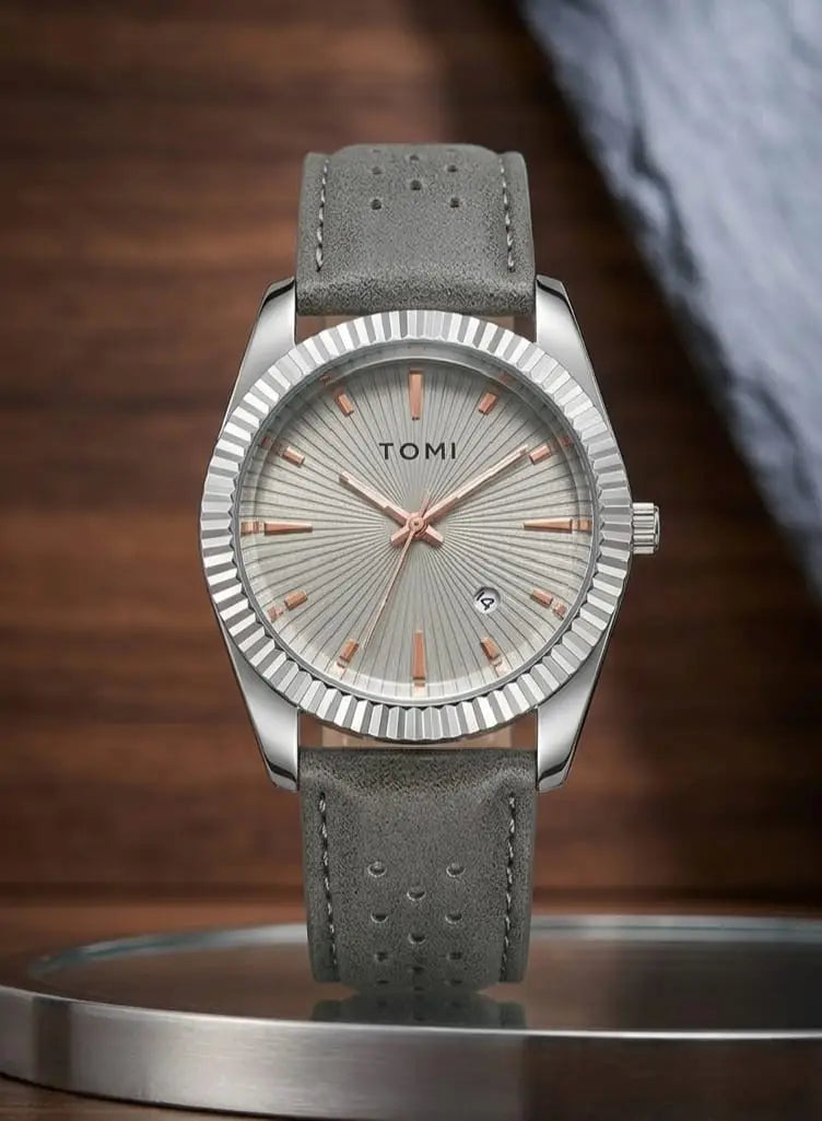 Men's Stylish Multicolor Leather Strap Watch with Working Date Display