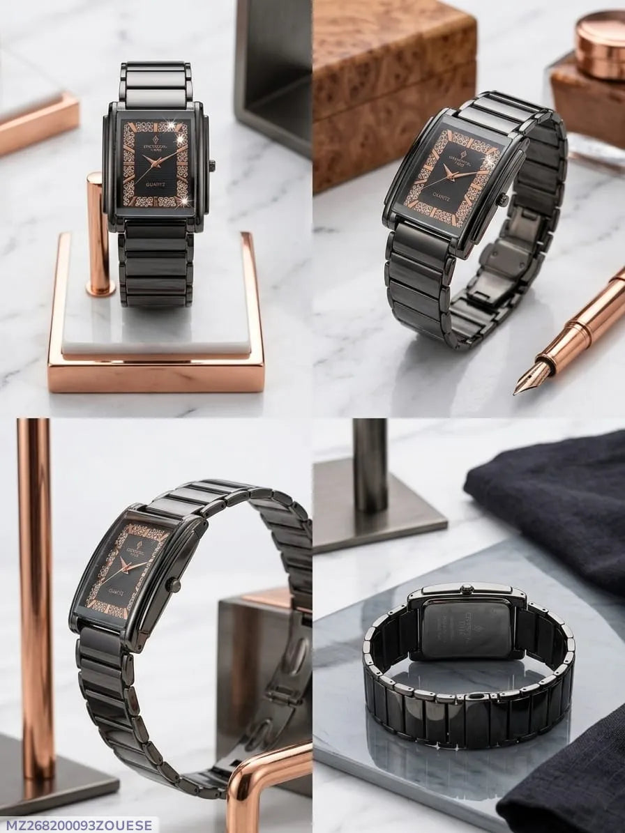 Men's & Boys' Stylish Square Stainless Steel Chain Watch – Multi-Color Dial