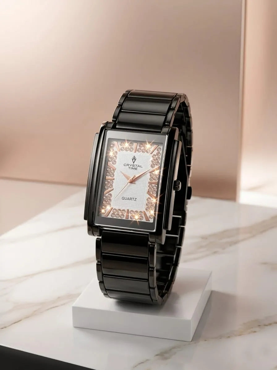 Men's & Boys' Stylish Square Stainless Steel Chain Watch – Multi-Color Dial