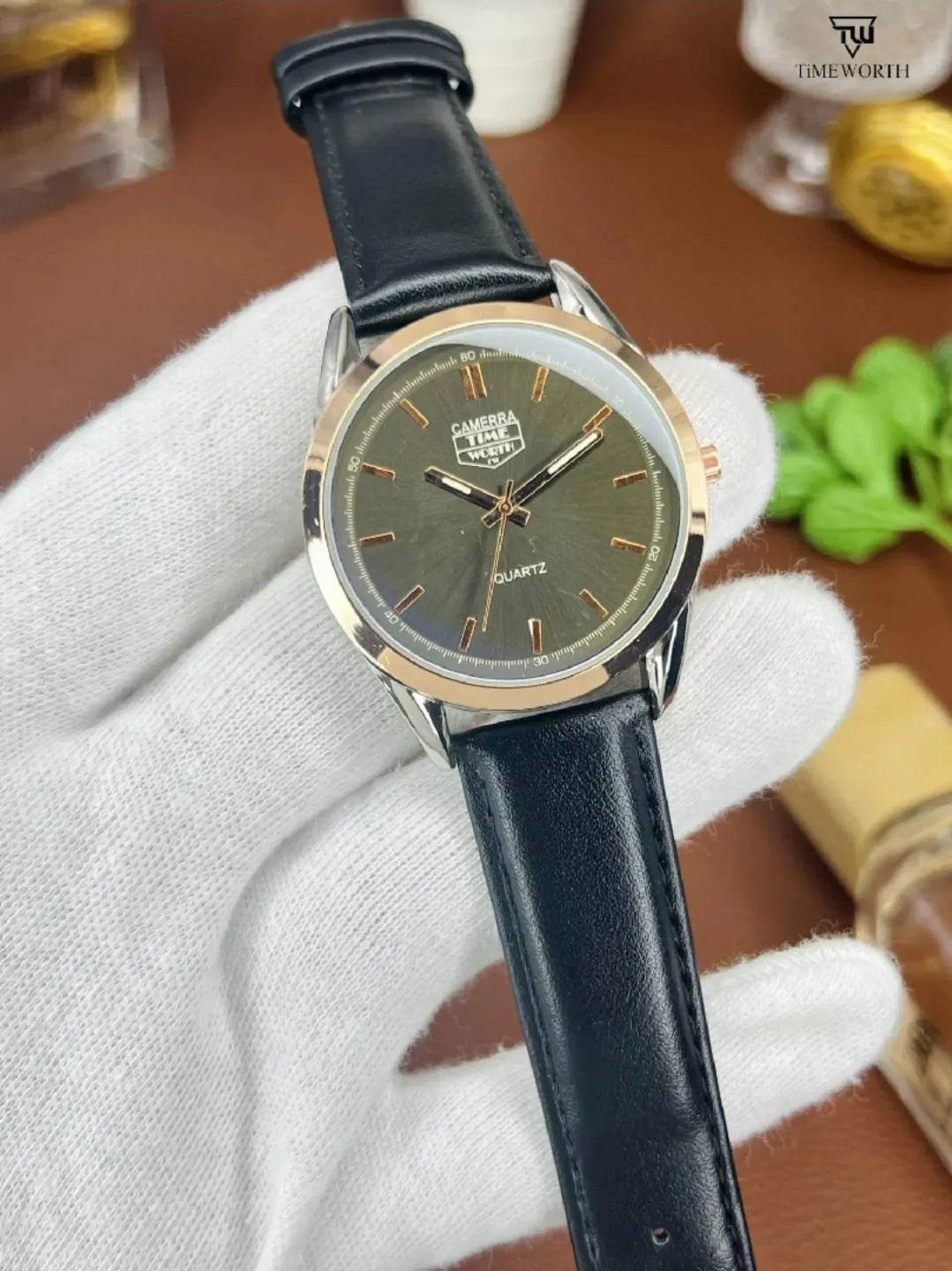 Men's & Boys' Stylish Multi-Tone Analog Watch with Leather Strap & Stainless Steel Accent