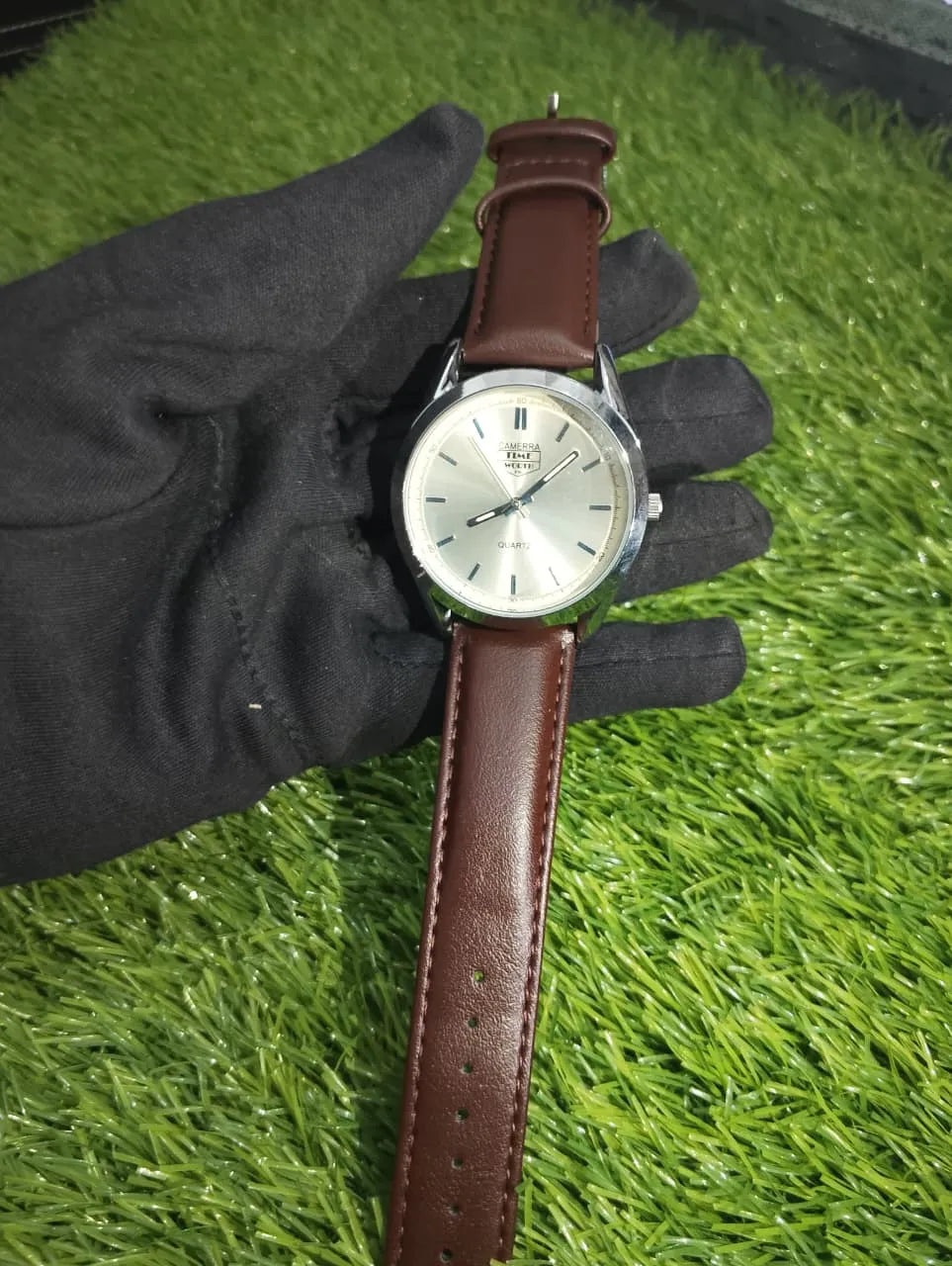 Men's & Boys' Stylish Multi-Tone Analog Watch with Leather Strap & Stainless Steel Accent