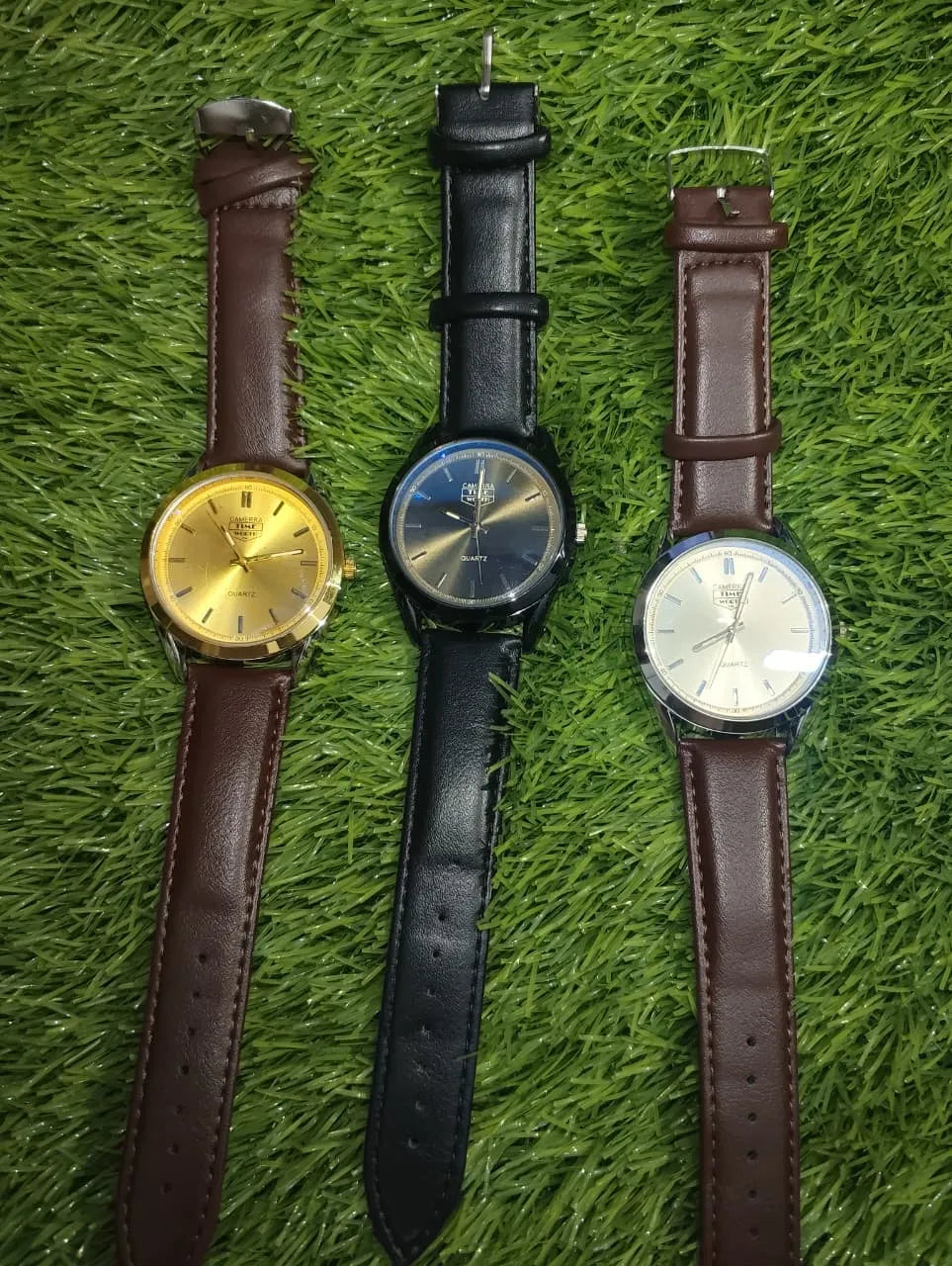 Men's & Boys' Stylish Multi-Tone Analog Watch with Leather Strap & Stainless Steel Accent