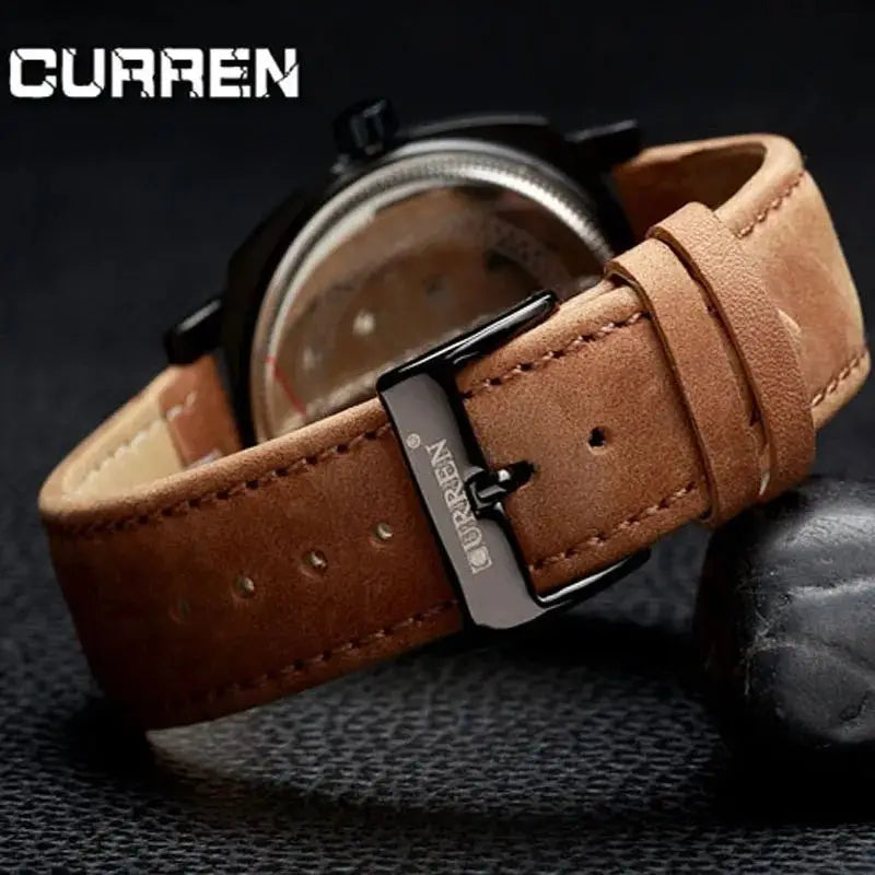 Curren Men's Premium Brown Leather Strap Quartz Watch with Black Dial