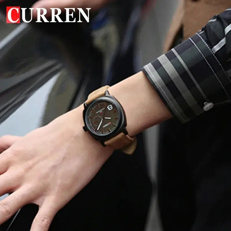 Curren Men's Premium Brown Leather Strap Quartz Watch with Black Dial