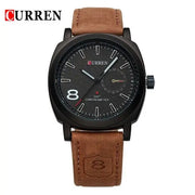 Curren Men's Premium Brown Leather Strap Quartz Watch with Black Dial
