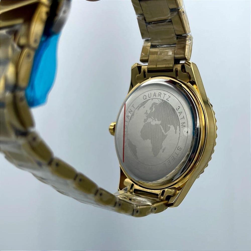 Men's Luxury Gold-Tone Stainless Steel Quartz Watch with Crystal Bezel & Date Display