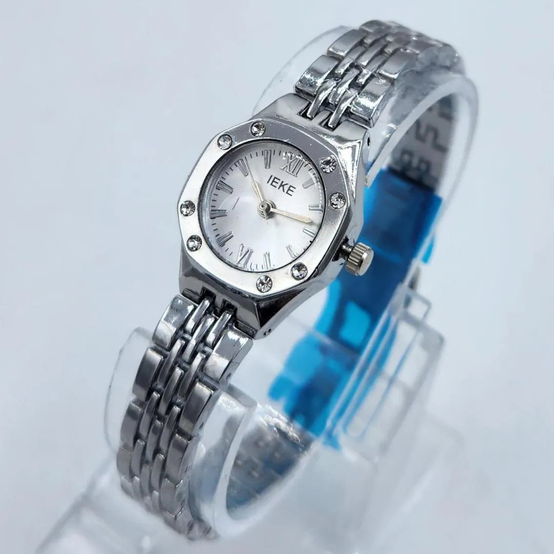 Luxury Women's Octagonal Crystal Bezel Stainless Steel Watch - Silver Sunray Dial & Roman Numerals Wristwatch