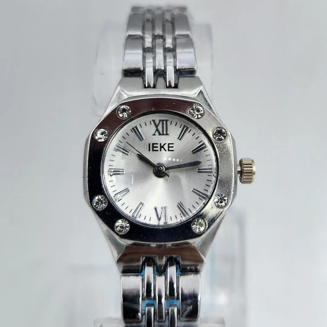 Luxury Women's Octagonal Crystal Bezel Stainless Steel Watch - Silver Sunray Dial & Roman Numerals Wristwatch