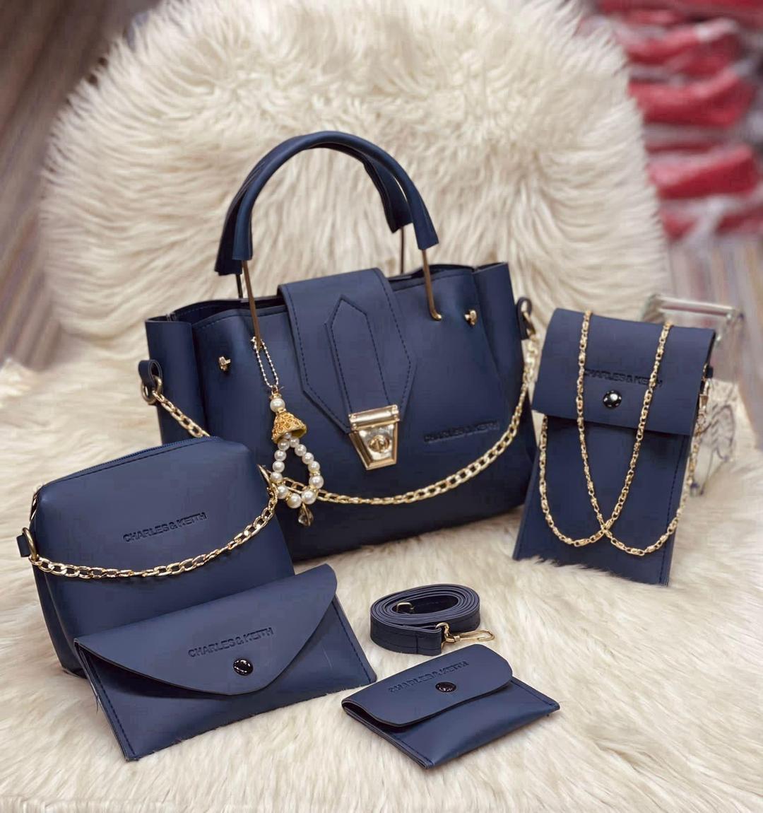 Luxury Maroon 5-Piece Leather Handbag Set For Women & Girls - Complete Combo With Gold Accents