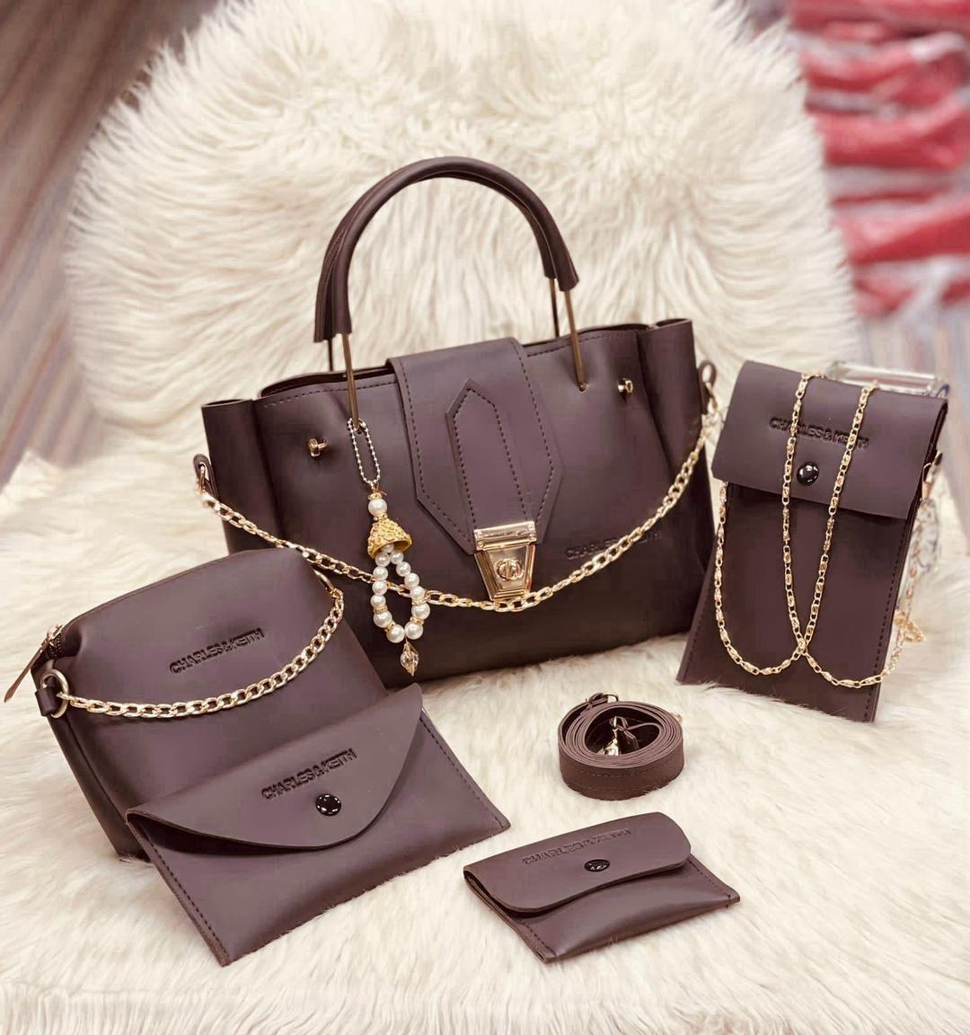 Luxury Maroon 5-Piece Leather Handbag Set For Women & Girls - Complete Combo With Gold Accents