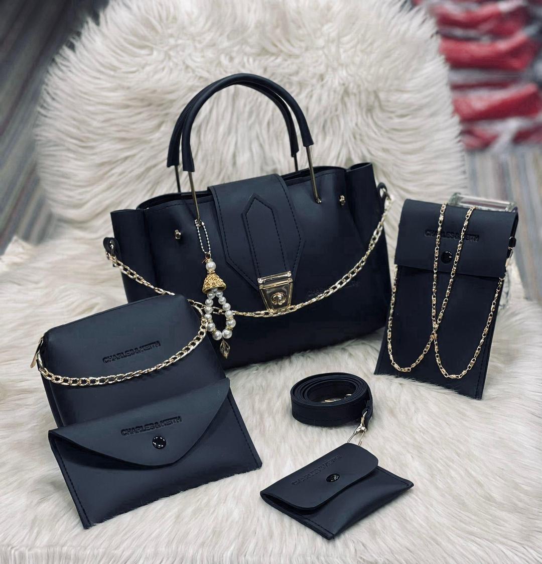 Luxury Maroon 5-Piece Leather Handbag Set For Women & Girls - Complete Combo With Gold Accents