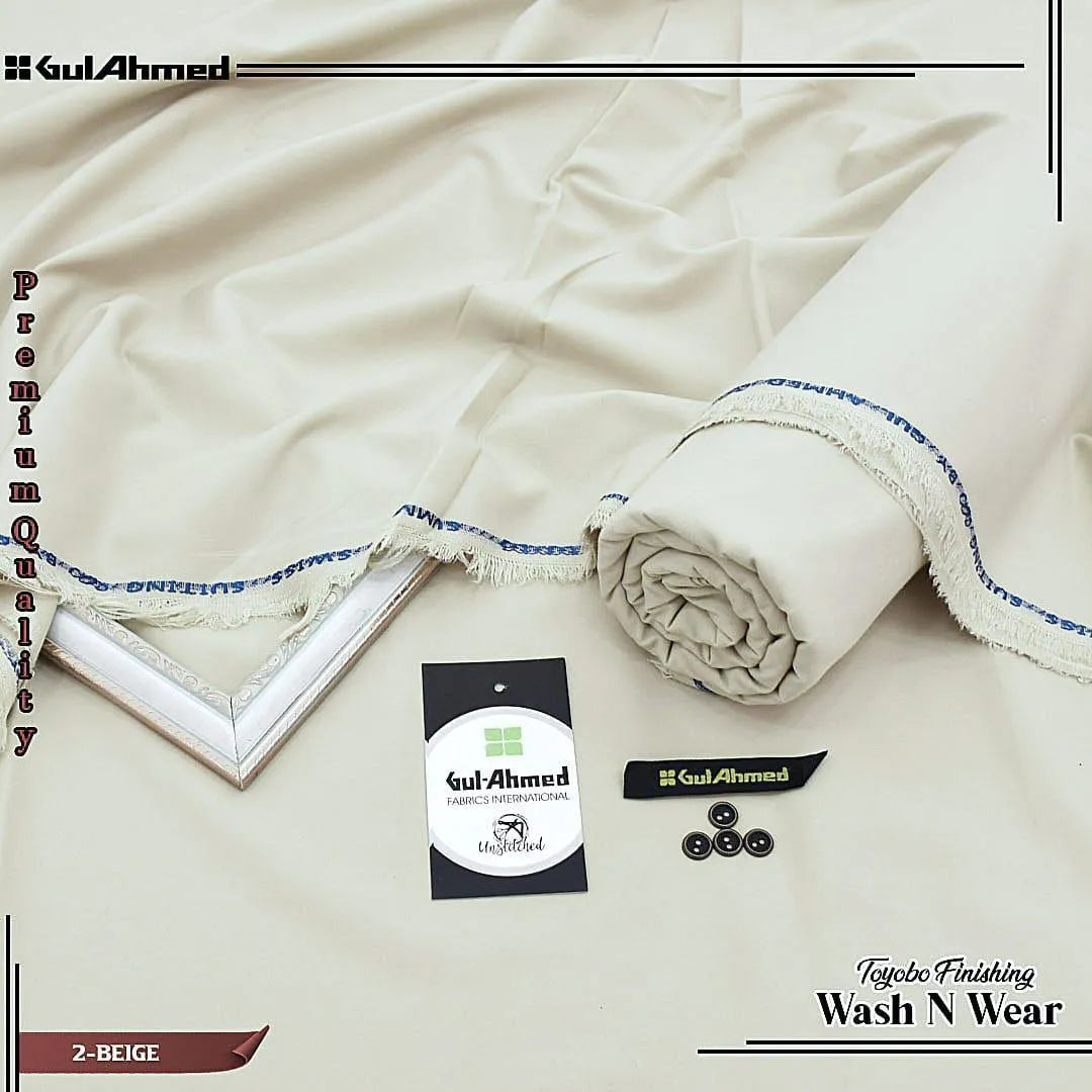 Men's Premium Unstitched Wash & Wear Plain Suit – Off White | All-Season Fabric