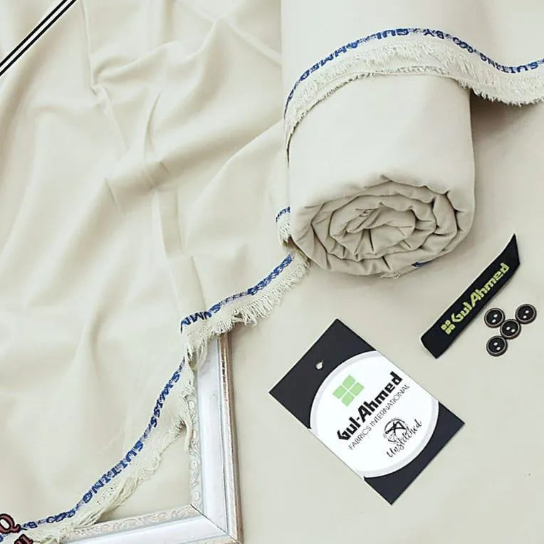 Men's Premium Unstitched Wash & Wear Plain Suit – Off White | All-Season Fabric