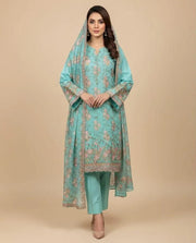 Embroidered Lawn 2-Piece Suit Turquoise Eid Wedding