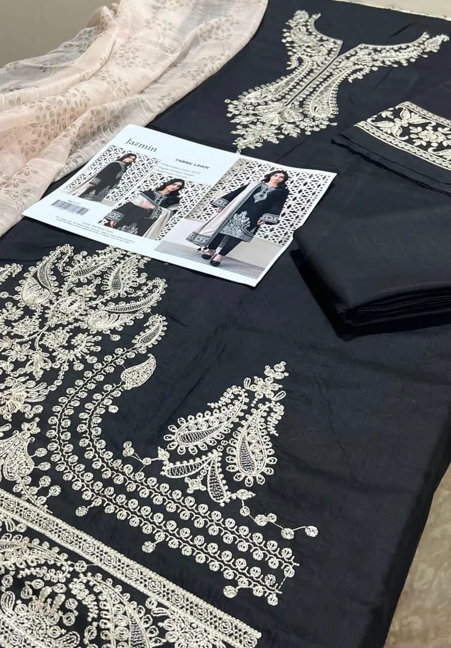 Midnight Ebony – Embroidered Black Kurta with Contrast Beige Shawl