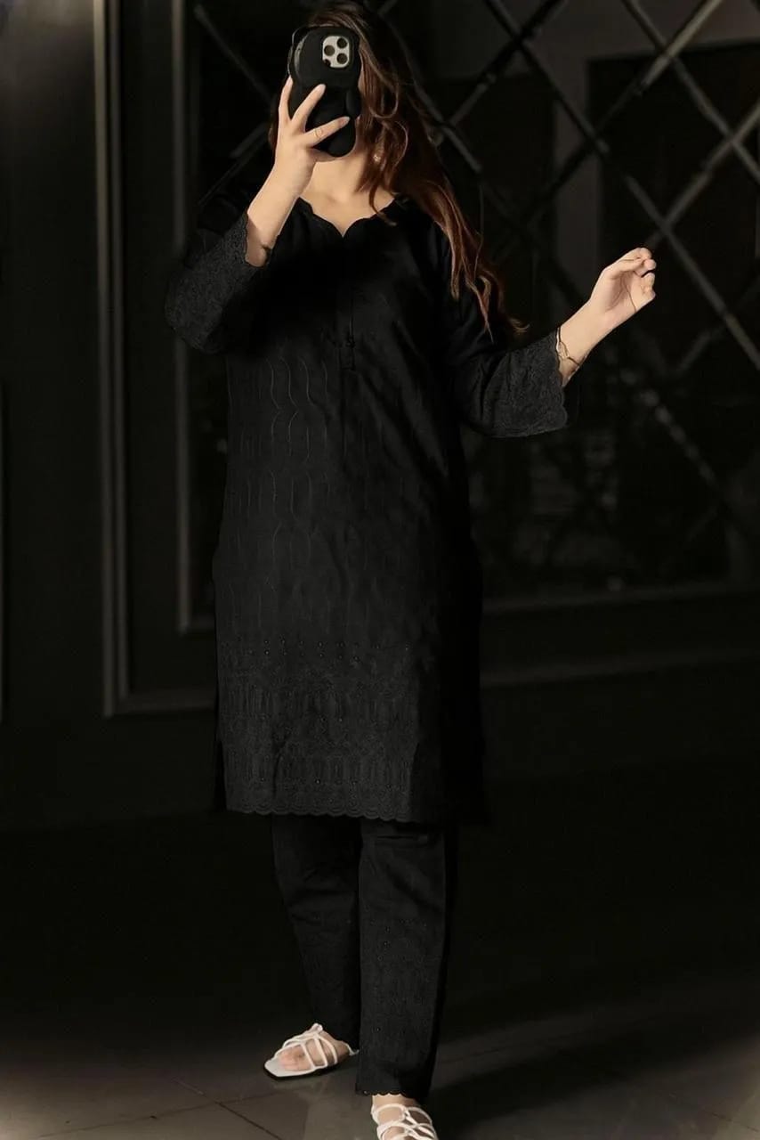 Midnight Chikankari – Embroidered Summer Cotton 2-Piece Set