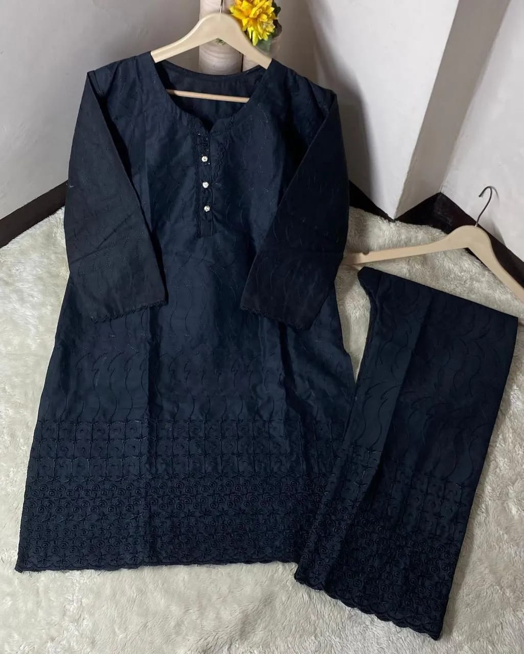 Midnight Chikankari – Embroidered Summer Cotton 2-Piece Set