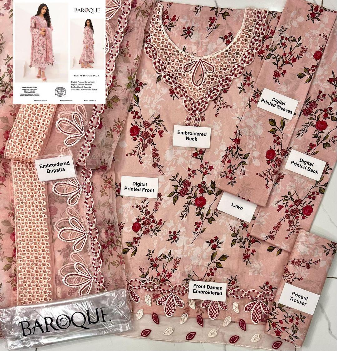 Peach Bloom – Digital Printed 3-Piece Summer Lawn Suite
