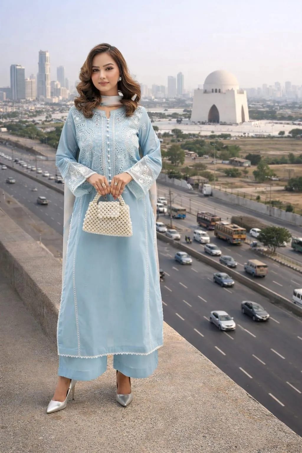 Sky Grace – Light Blue Embroidered 3-Piece Kurta Set