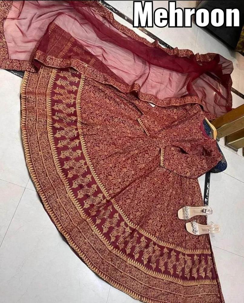 Majestic Maroon – Stitched Embroidered Anarkali 3-Piece Set