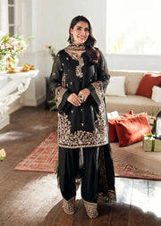 Ebony Royal – Stitched Black Silk 3-Piece Set with Farshi Shalwar