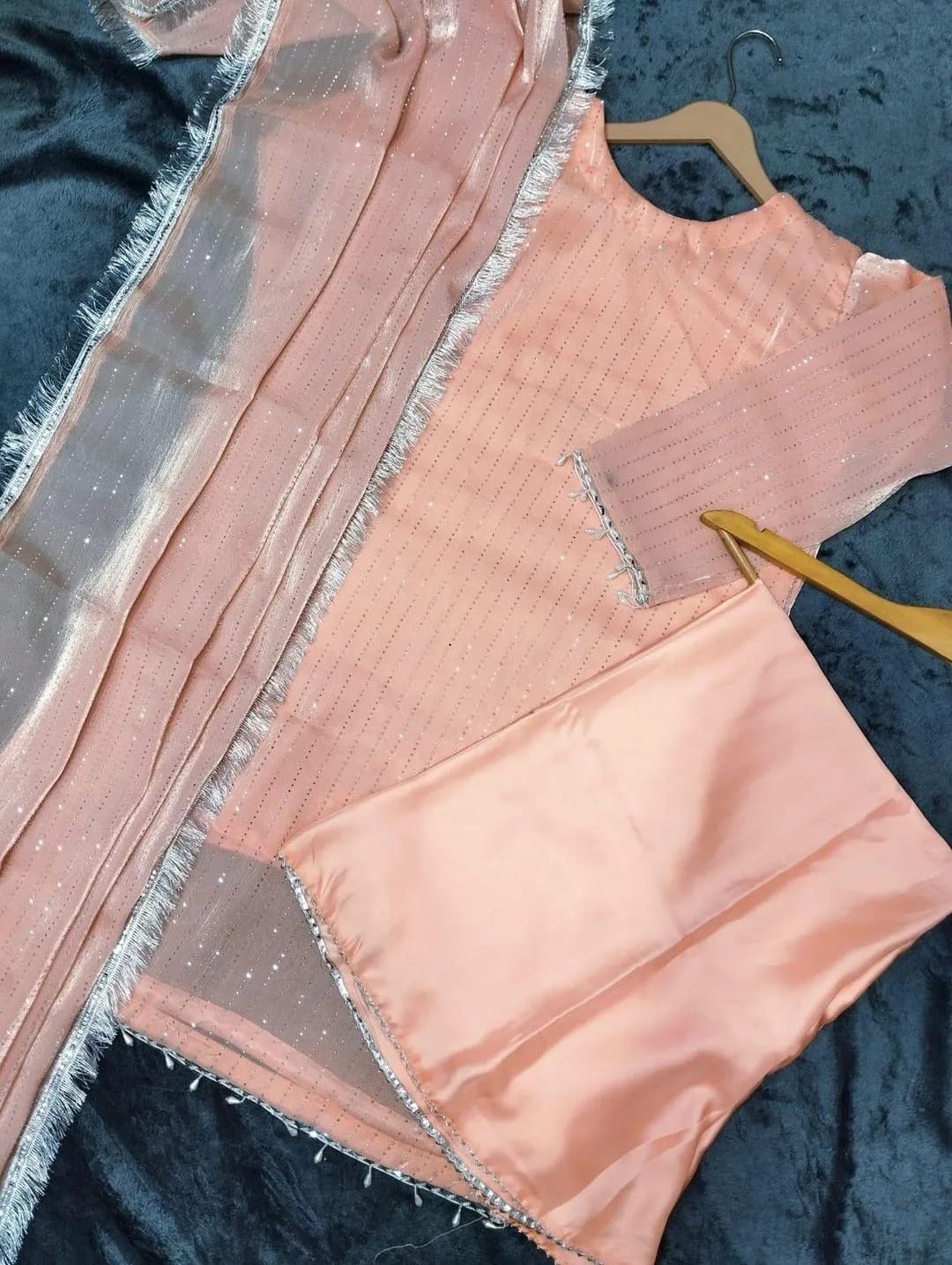 Crystal Glow – Full Heavy Stone Work Shirt with Lace Dupatta (3-Piece)