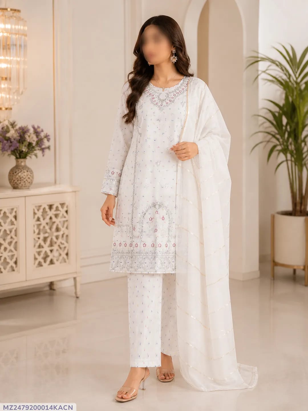 Ivory Bloom – Pure Cotton Lawn Embroidered 3-Piece Stitched Set