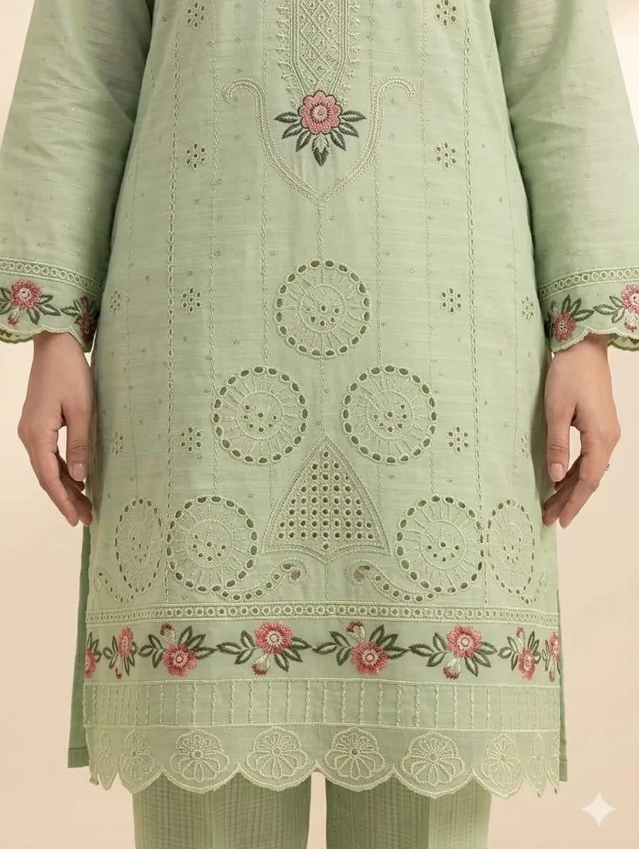 Emerald Bloom – Embroidered Green Cotton Lawn 3-Piece Stitched Set