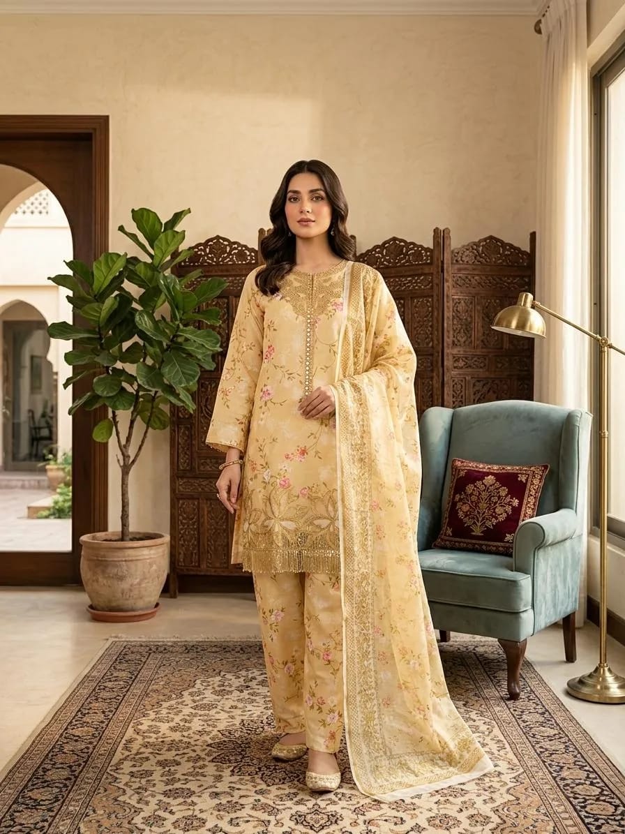 Lawn Grace – Intricate Embroidered Cotton Lawn 3-Piece Stitched Set