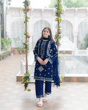 Azure Blue Sequins – Heavy Sequins Embroidered Bareeza Cotton 3-Piece Stitched Set