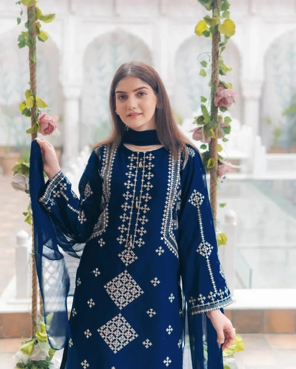 Azure Blue Sequins – Heavy Sequins Embroidered Bareeza Cotton 3-Piece Stitched Set