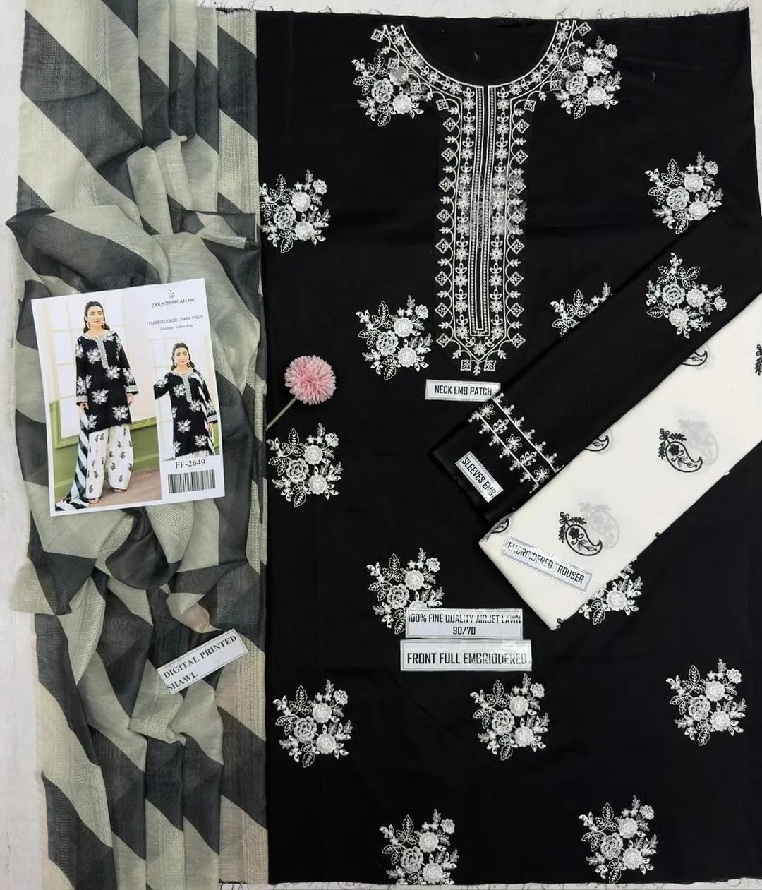Midnight Ebony – Heavy Embroidered Black Lawn 3-Piece Unstitched Suit