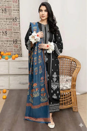 Midnight Diamond – Embroidered Black Lawn Suit with Digital Printed Diamond Dupatta