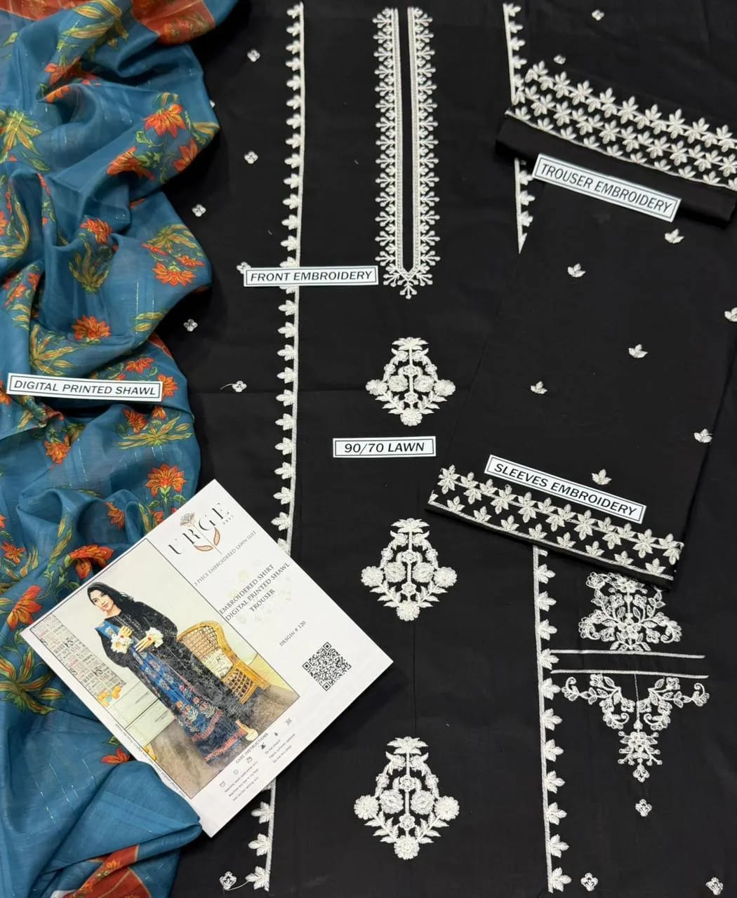 Midnight Diamond – Embroidered Black Lawn Suit with Digital Printed Diamond Dupatta
