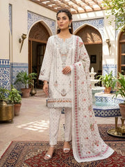 Multicolor Bloom – Embroidered Cotton Lawn 3-Piece Stitched Set with Printed Organza Dupatta