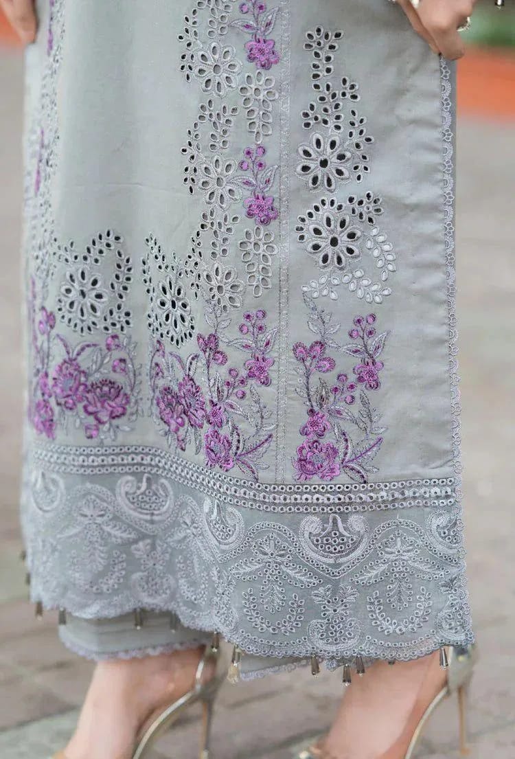 Mushq Grey Elegance – Embroidered Lawn Suit with Luxury Chikenkari Dupatta